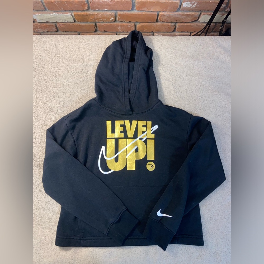 Nike Kids Black Hoodie with Gold Print